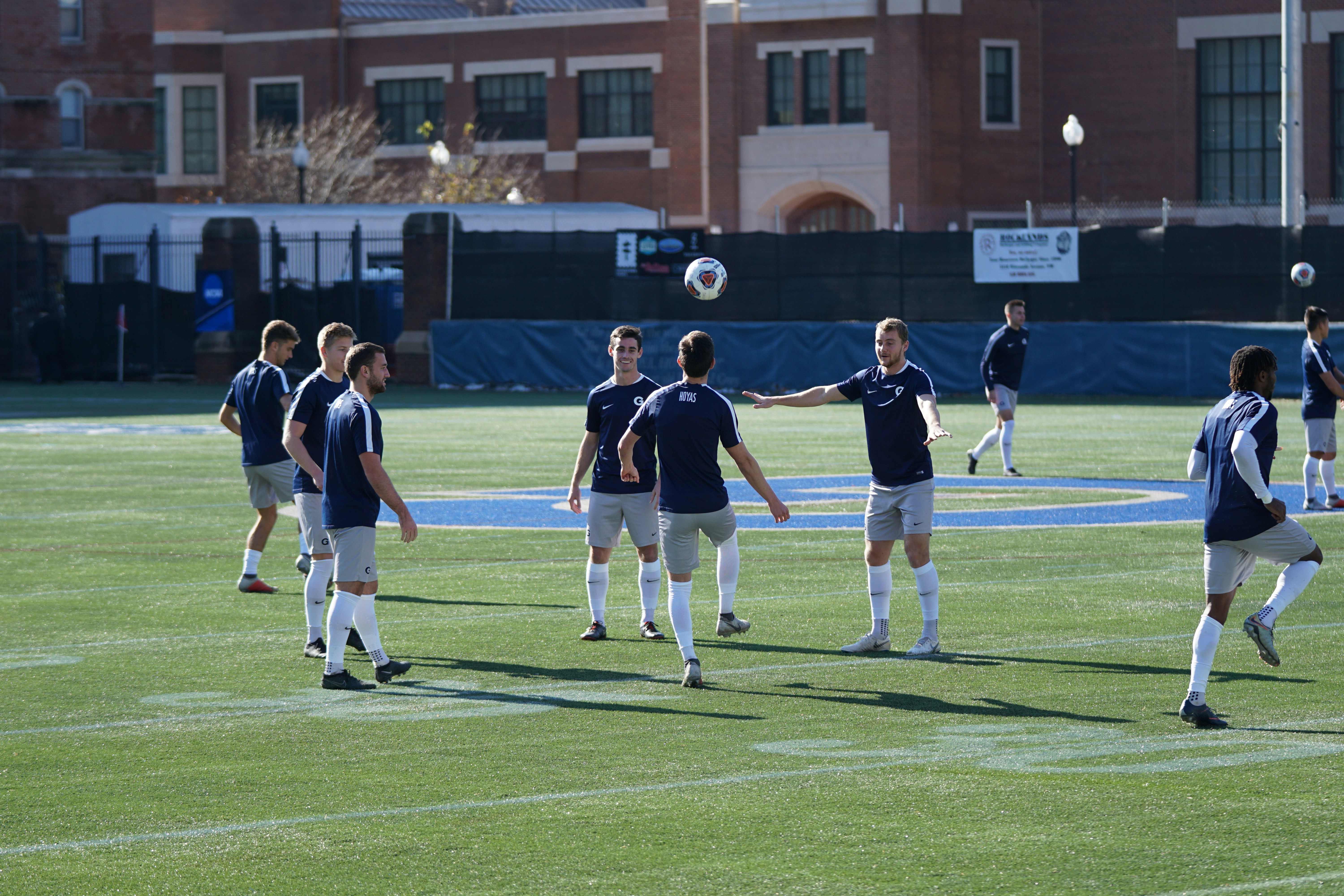 Men's soccer team in pre-match warmup